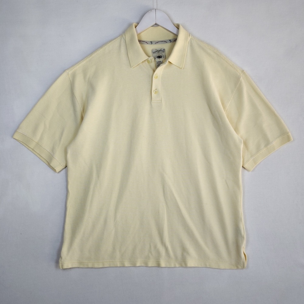 Original Island Sport Mens Large Yellow Striped Cotton Polo Shirt Short Sleeve